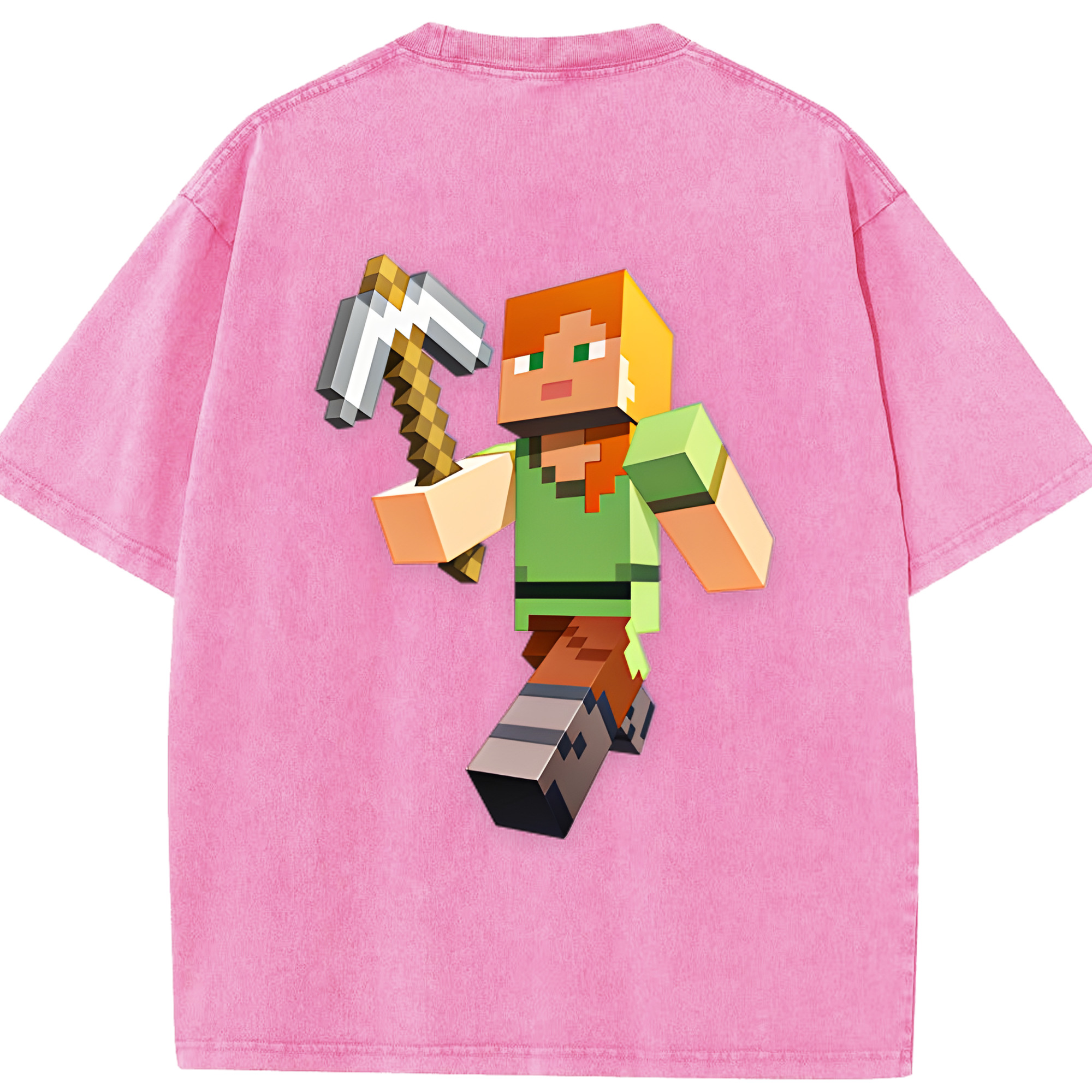 （画像用） マインクラフト ブロックの世界 Minecraft MC Block world 綿100% ヴィンテージ風 半袖Tシャツ（背面プリント）